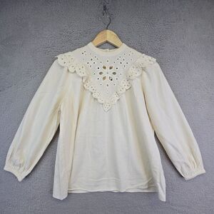 Madewell‎ Shirt Womens XXS 2XS White Lace Flannel Country Cottagecore Prairie